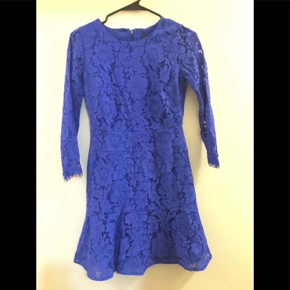 J. Crew Cobalt Blue Lace Long Sleeves Ruffle Dress - Picture 13 of 15